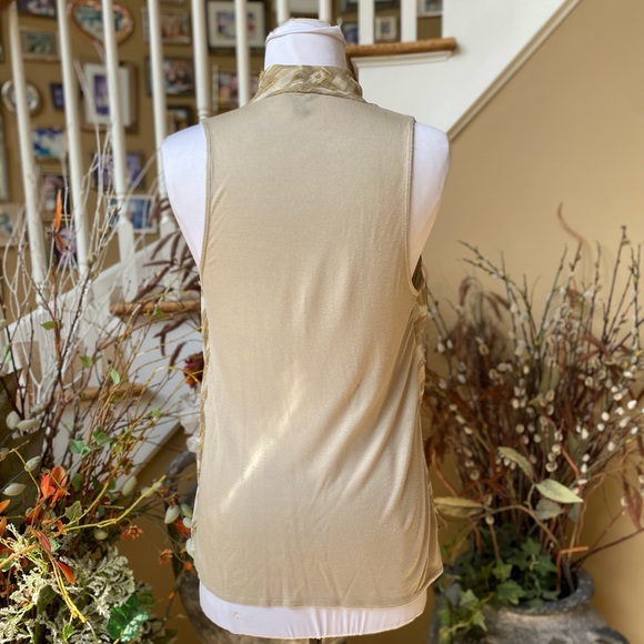 Ann Taylor Medium Modal Drape Neck Beige Brown Tank Shell Metallic Accent - Picture 3 of 5